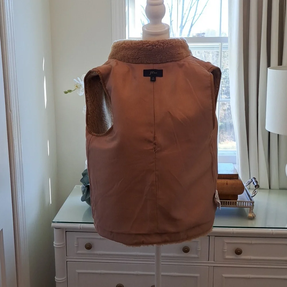J.Crew Womens Teddy/Sherpa Excursion Zip Up‎ Vest Camel Color Size S